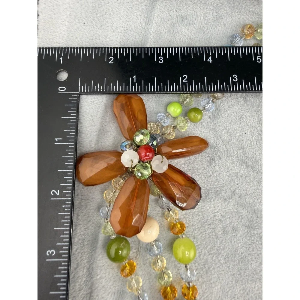 Statement Floral Necklace Green Red Stones Rhinestone ‎ Spring Summer 36